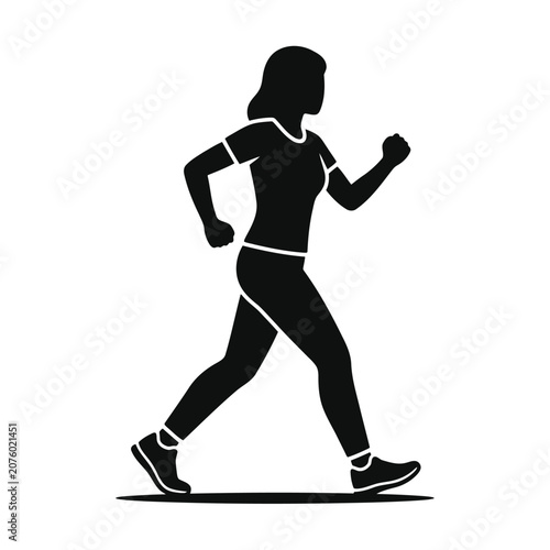 Silhouette of a woman walking or jogging, active lifestyle concept, fitness and exercise icon