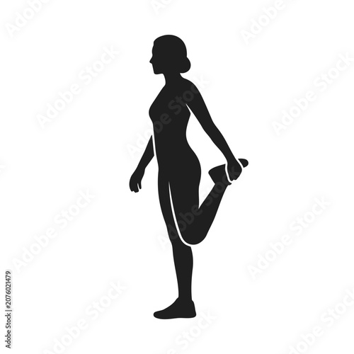 Silhouette of a woman doing a standing quadriceps stretch exercise