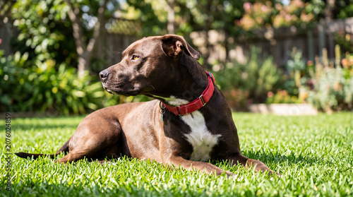 Relaxed Family Dog Lying on Fresh Green Grass