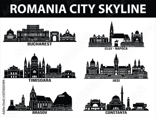 Canvastavla Romania city skylines in black set