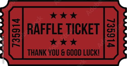 Schilderij op canvas Red raffle ticket with perforated stub isolated on white background, vintage lot