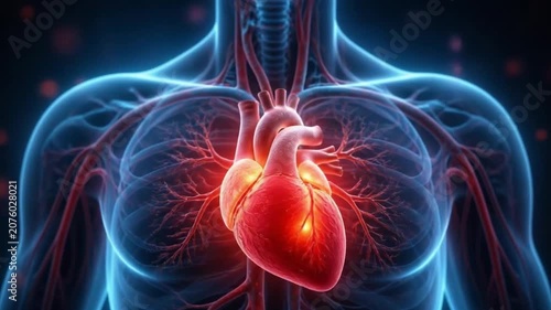 Human Heart Anatomy Showing Cardiovascular Activity. 4K Video