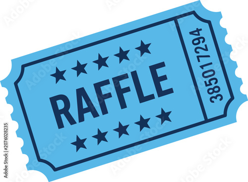 Blue raffle ticket icon isolated on white, event giveaway admission pass with star details