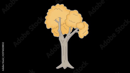 Seamless looping animation of a swaying orange leafy tree for autumn and fall seasonal concepts. Flat style sticker design element isolated on transparent alpha channel background
