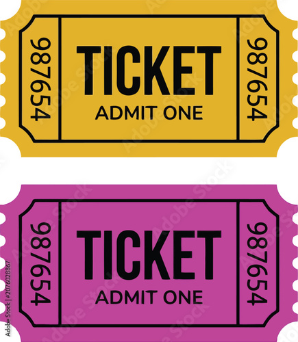 Bild auf Leinwand Colorful Admit One Ticket Stubs Isolated on White, Vintage Raffle and Event Admi