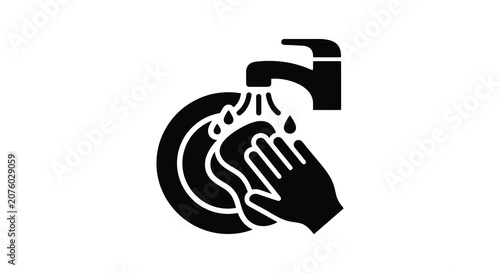 Tableau sur toile Hands Washing Under Faucet Black Silhouette handwashing