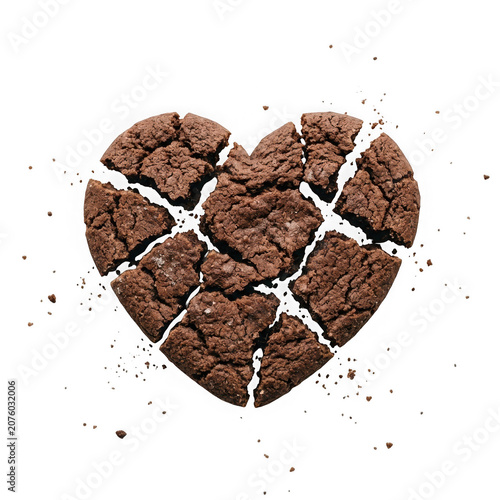 Broken Heart Shaped Chocolate Cookie Crumbles Apart.