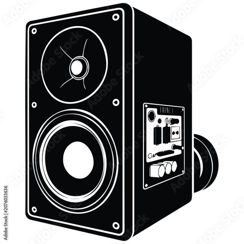 Tableau sur toile High fidelity audio speaker cabinet with exposed drivers silhouette image