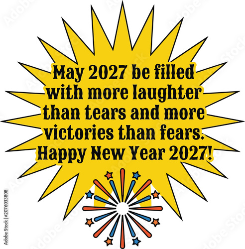 Принти на полотні Happy New Year 2027 Greeting Card with Yellow Comic Burst and Inspirational Mess
