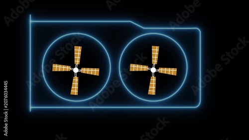 Animated by processing unit with two cooling fans on a black background.