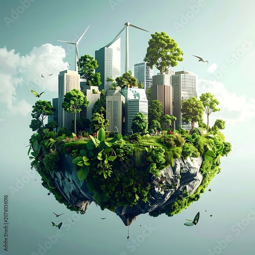 A futuristic city on a floating island