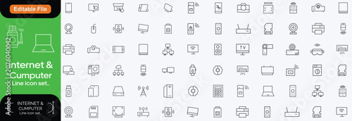 Tableau sur toile Set of Network and Internet outline icons