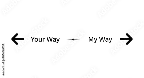 Photos Minimalist concept of Your Way vs My Way with opposite arrows, representing disagreement, diverging opinions, choices, or different directions