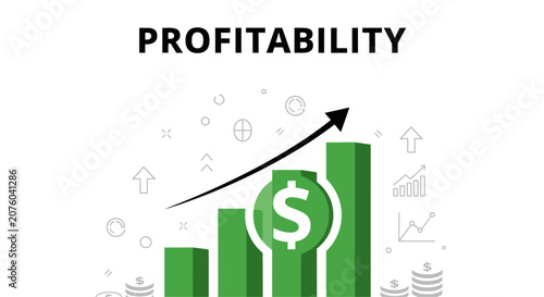 Obraz na plátně Financial growth concept with a rising green bar chart, dollar sign symbol, and arrow, illustrating business profitability and investment success