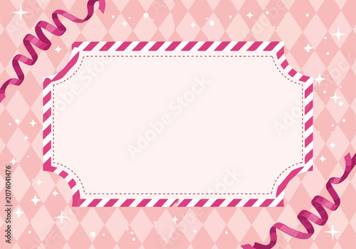 Pink Festive Frame. Card Background. Argyle Style. Sparkly Template.