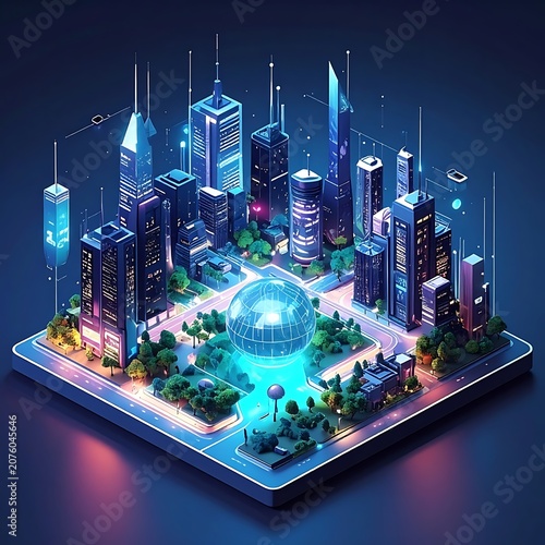 A futuristic cityscape on a square platform with neon lights (2)