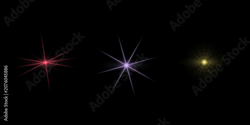 Photos Collection of radiant star light effects isolated on black backdrop for creative visual enhancement of digital design work