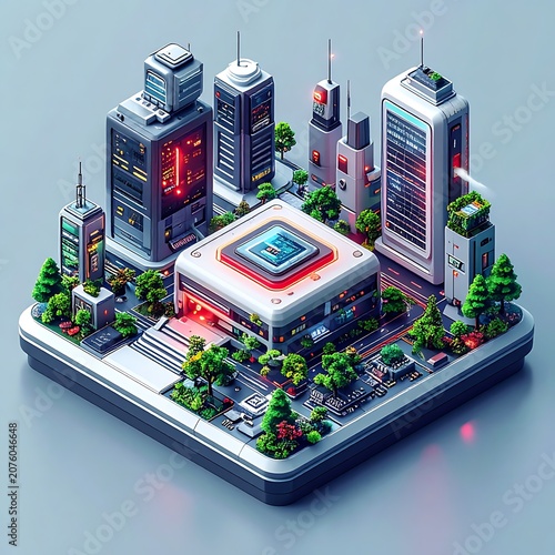 A futuristic cityscape on a square platform with sleek skyscrapers (1)