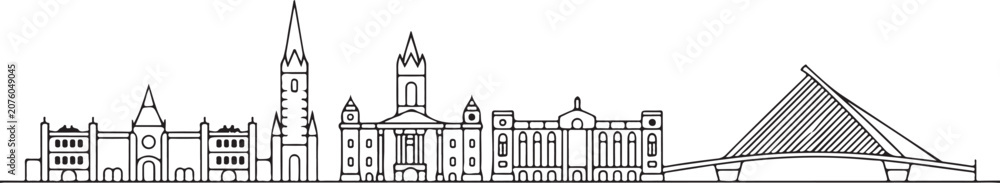 Fototapeta premium Dublin city line art illustration skyline silhouette
