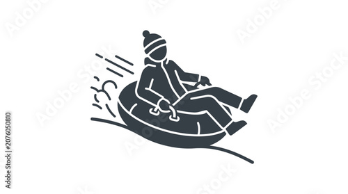 Foto Person Riding Inflatable Snow Tube Sled.