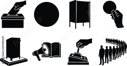 Foto Voting and Election Day Silhouette Icon Set for Democratic Process and Political