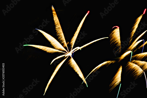 Fireworks lighting up the night sky. Pyrotechnics, abstract	