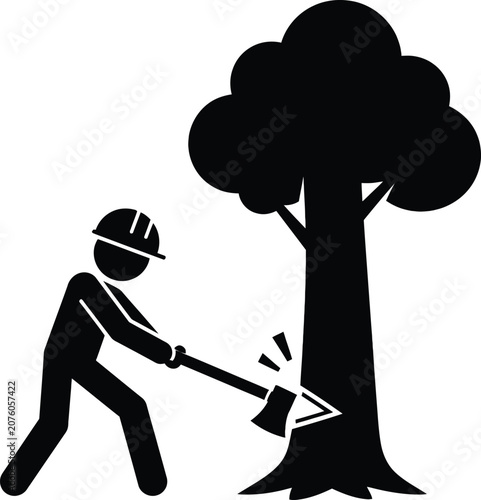 PrintTree Cutting Worker Illustration, Forestry and Landscaping Service Concept