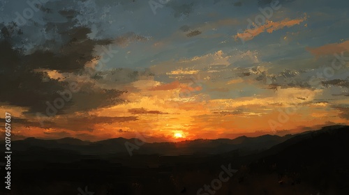 Dramatic panoramic sunrise and sunset sky with colorful clouds horizon