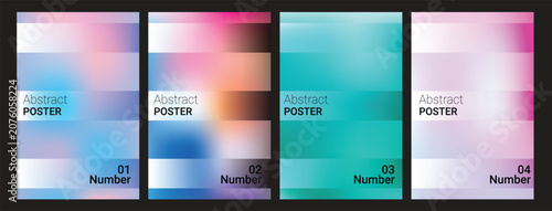 Set of four artistic abstract background posters with cool and warm blended color gradients