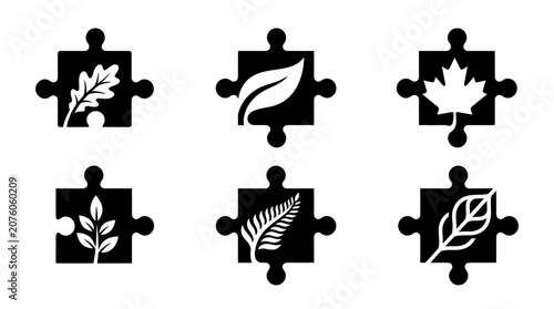 Canvastavla Black puzzle pieces with leaf designs.