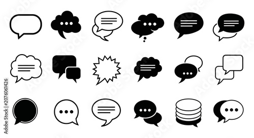 Bild auf Leinwand Collection of Black and White Chat Bubble Icons for Messaging.