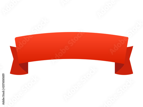 Red Curved Ribbon Banner with Gradient, Blank Award Label Vector Illustration