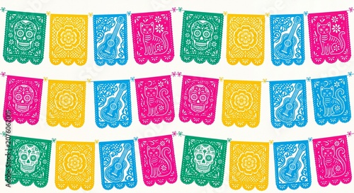 Colorful Mexican Papel Picado Fiesta Banners