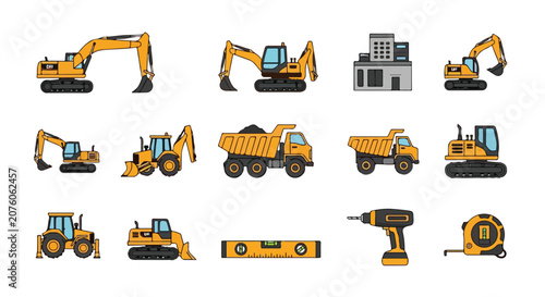 Quadro em tela Construction Vehicles and Tools Icon Set