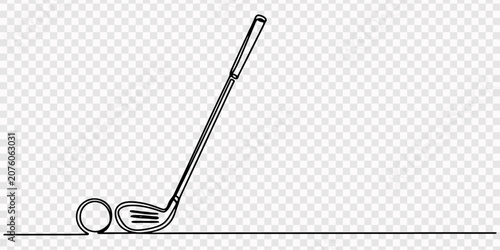 Fotografie A golf club in one continuous line hitting a golf ball on the ground drawing, Go