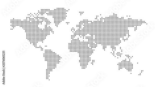 Photos Map silhouette composed of small black dots arranged in a grid pattern isolated