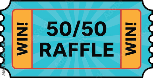 Quadro su tela Colorful 50/50 raffle ticket graphic with winner text, vector-style fundraising