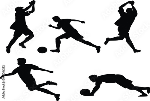Fotografía Rugby Players in Action Silhouette Set