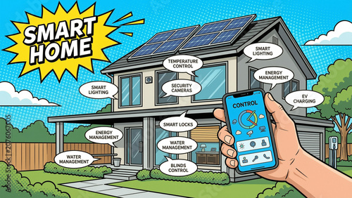 Home Automation Comic Illustration Featuring IoT Technology