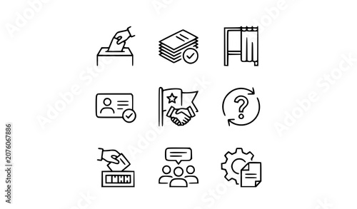Fotografie Ballot Box and Voting Outline Icon Collection Thin Line Vector Set