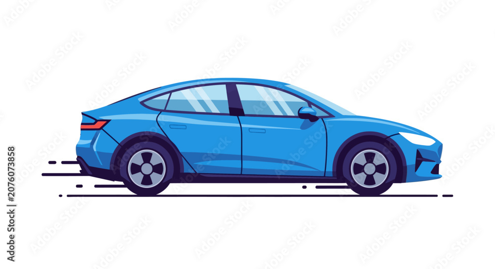 Fototapeta premium Blue Sedan Car Side View Profile.