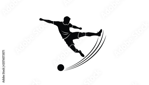 Vászonkép Energetic silhouette of a soccer player performing a powerful mid-air kick, capturing the intensity and skill of the sport