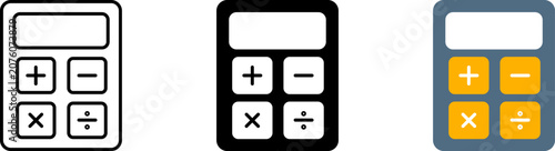 фотографія Calculator icon set showing professional math counting device with addition subt