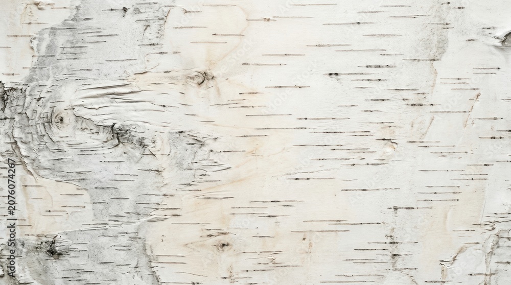 Fototapeta premium Close up detail of white birch tree bark texture showing natural horizontal lines and patterns