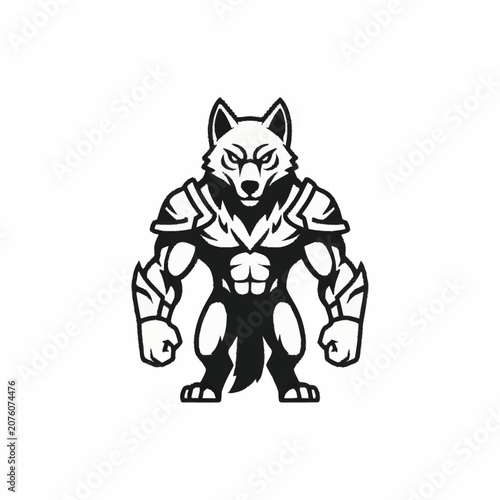 Cuadro en lienzo Muscular Wolf Mascot in Armored Stance.
