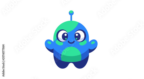 Cartoon Earth Character With Antenna.