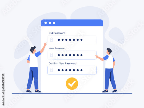 Password Security Illustration Concept, Updating Old Password to Maintain Better Account Protection, Oversized Update Form With Checkmark and User Renewing Existing Password, Flat Vector Illustration