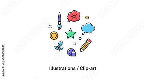 Colorful clip art icons and symbols.