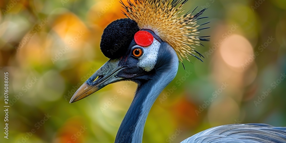 Fototapeta premium Close-up of Black Crowned Crane with vibrant head feathers