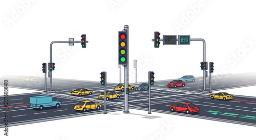 Traffic Lights and Cars Intersection.
